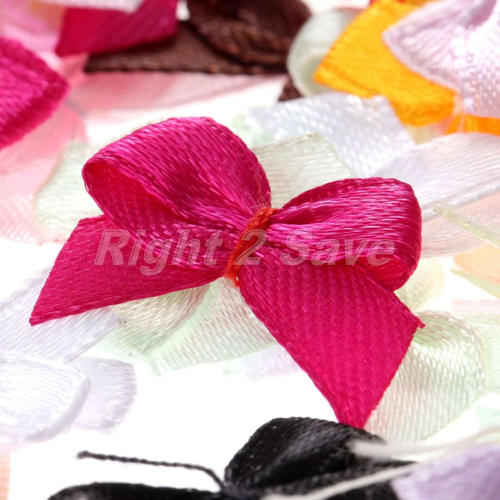 100Pc Mix Color Mini Flowers Satin Ribbon Bows Wedding Decoration Gift Craft DIY