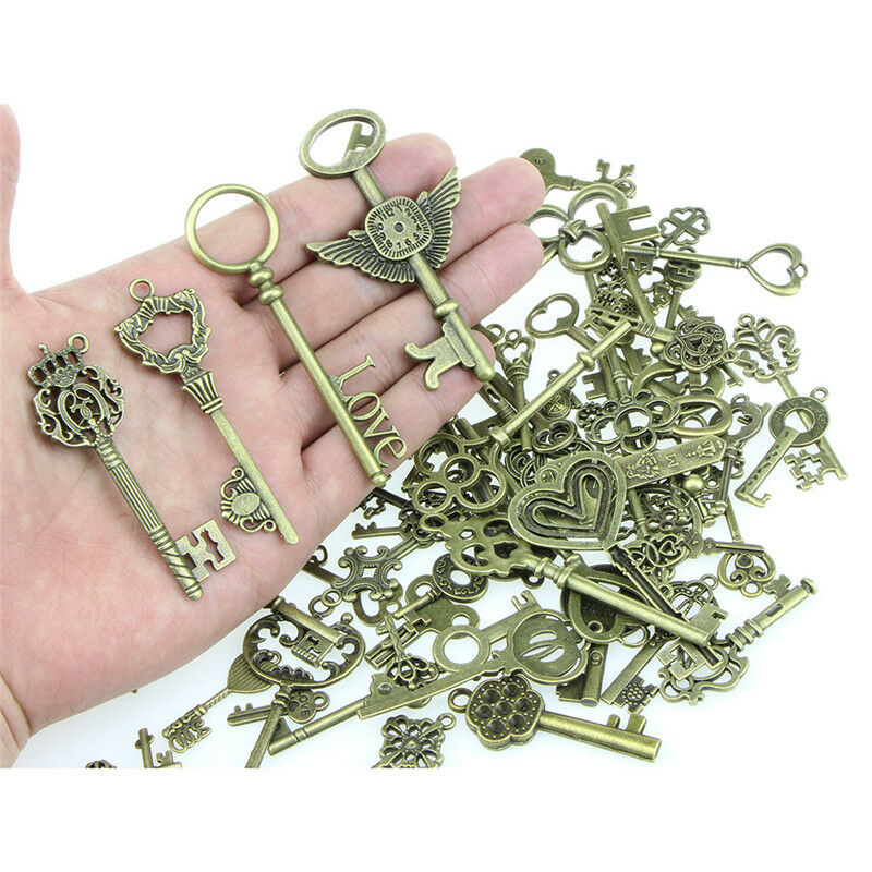 100X Look Skeleton Key DIY Necklace Key Chain Metal Jewelry Making Penda CRABDD