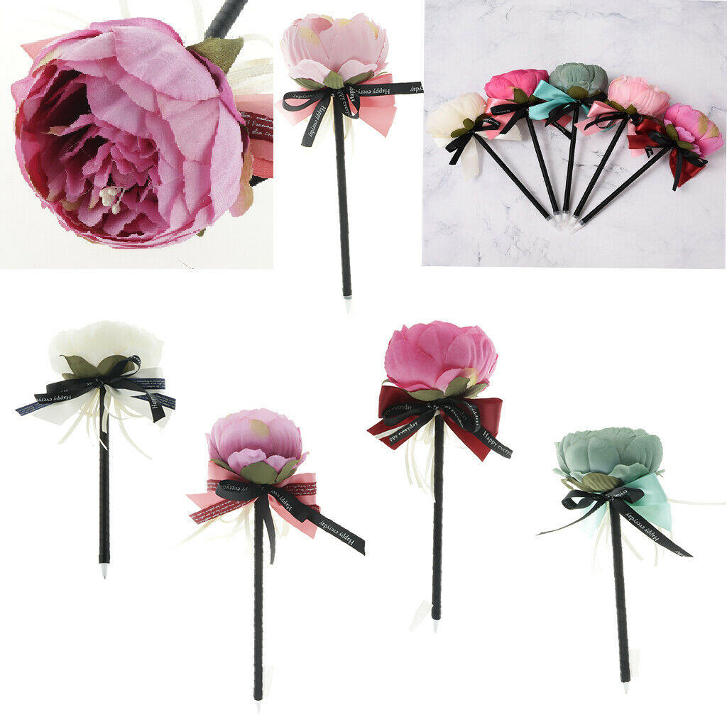 Silk Flower Guest Book Signing Pen Wedding Banquet Party Supplies Green