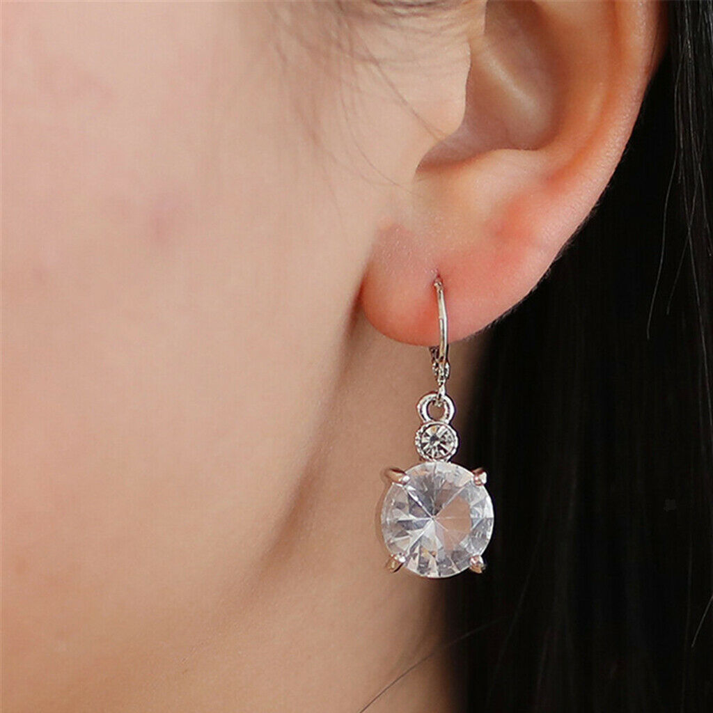 Round Zircon Crystal Bridal Pendant Necklace Earrings Jewelry Sets for Formal