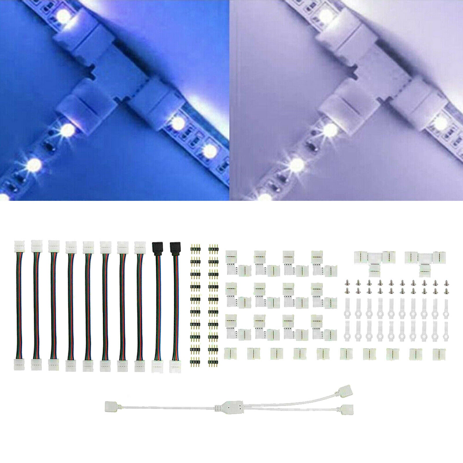 95x LED Light Strip Connector 5050 LED Strip Connectors Splitter Cable Clips