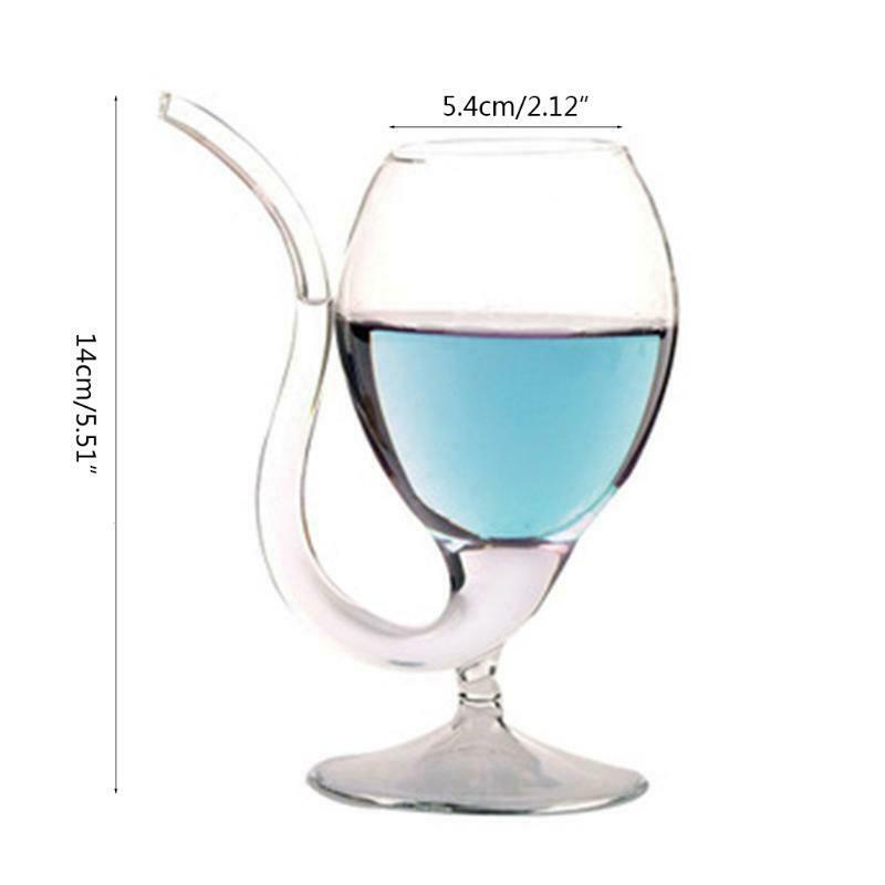 300ml  Red Wine Glass Transparent Cup Mug With Built in Drinking Tube Straw Wate