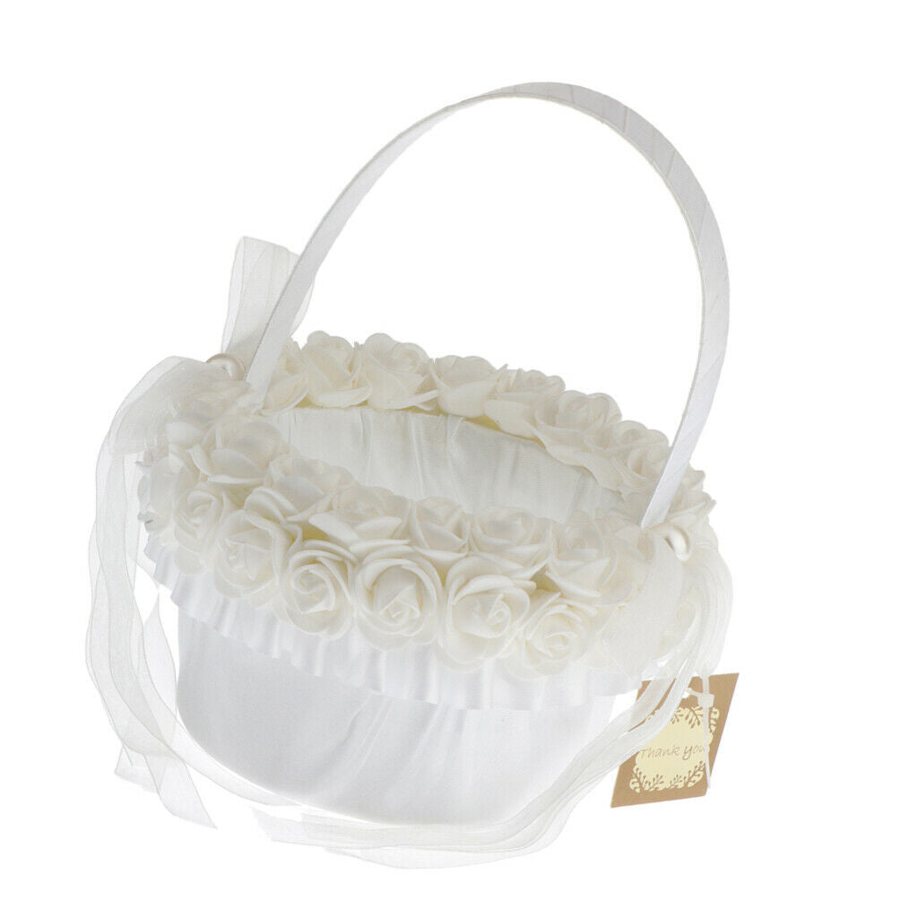 Wedding Satin Flower Basket Romantic Bowknot Cloth Rose Flower Girl Basket