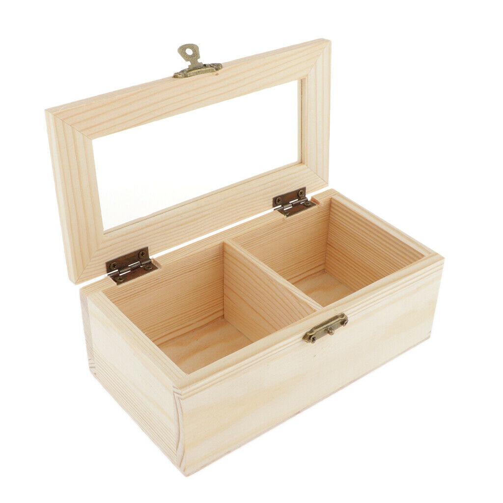 2 Slots Unfinished Wood Boxes with Lid for Trinkets, Wooden Case Jewelry Storage