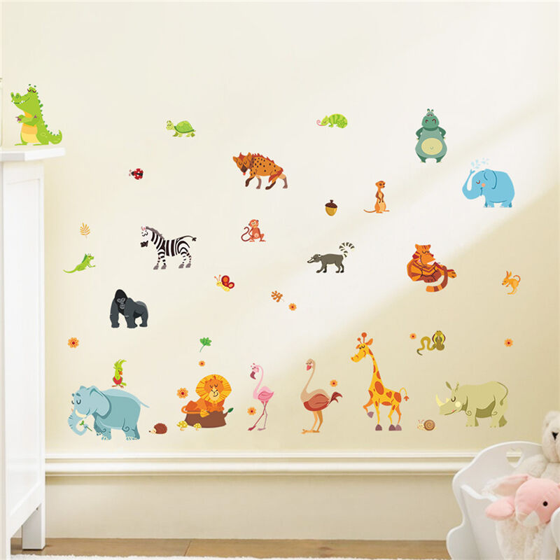 Animals Wall Stickers for Kids Nursery Rooms Monkey Elephant Horse Wall  .l8
