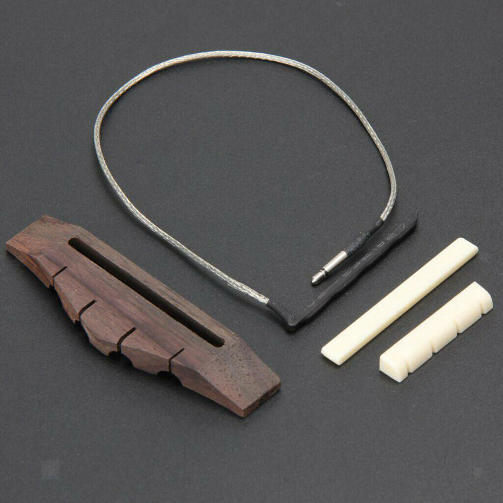 Rosewood Bridge +Piezo Pickup+Saddle Nut Slotted for Ukulele Guitar Parts