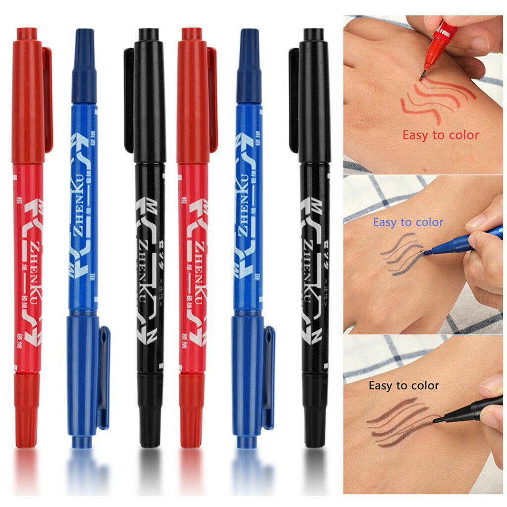 6 Pcs Double Ended /Piercing Skin Marking Pen with Fine & Thick Tip
