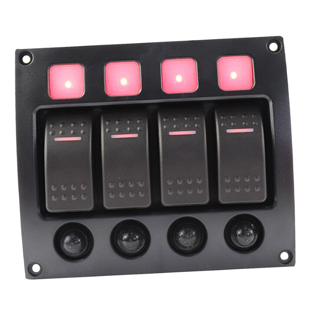 4 Gang Red LED Rocker Switch Panel Waterproof 24/12V Car Boat Marine