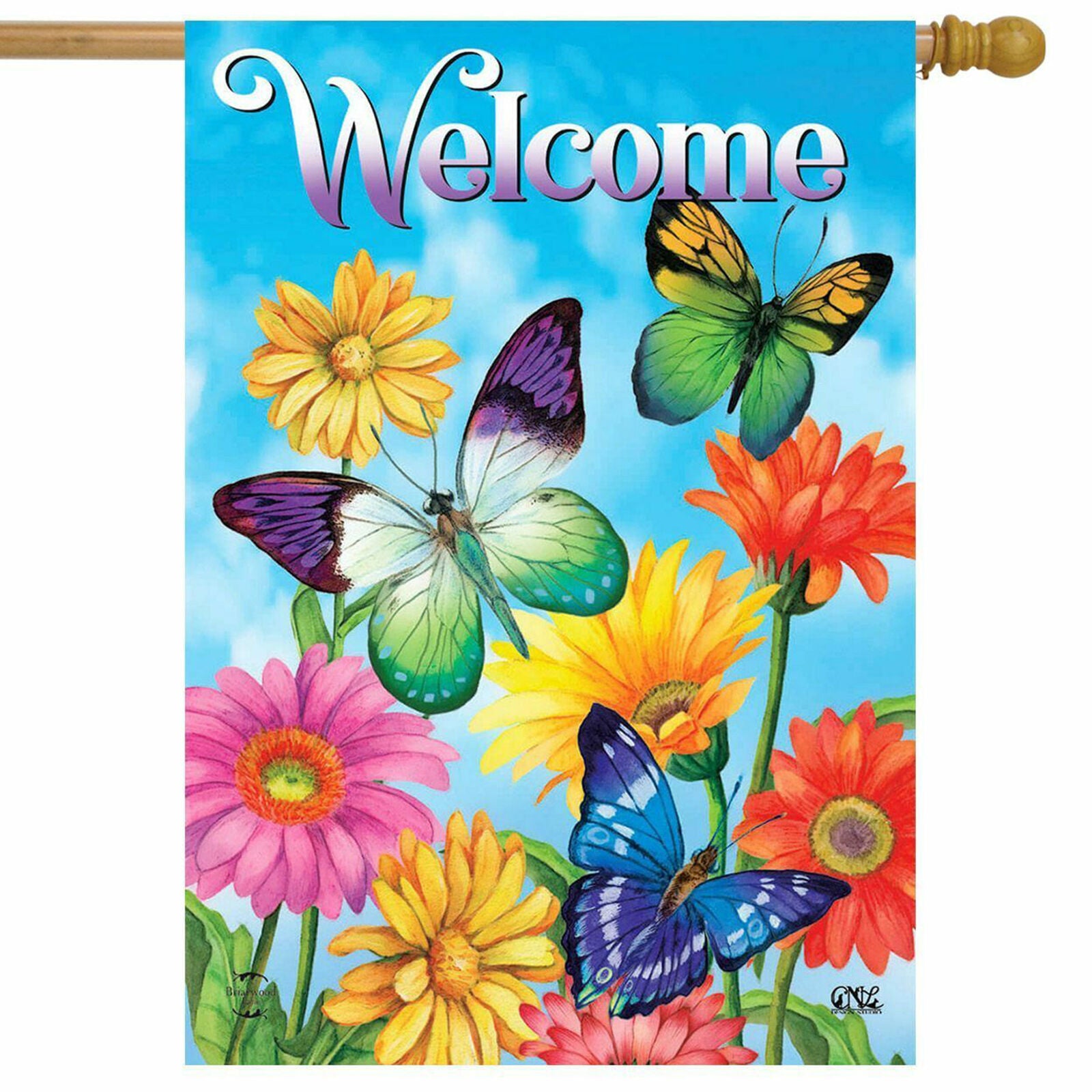 Fluttering Butterflies Spring House Flag Welcome Floral Butterfly 28" x 40"