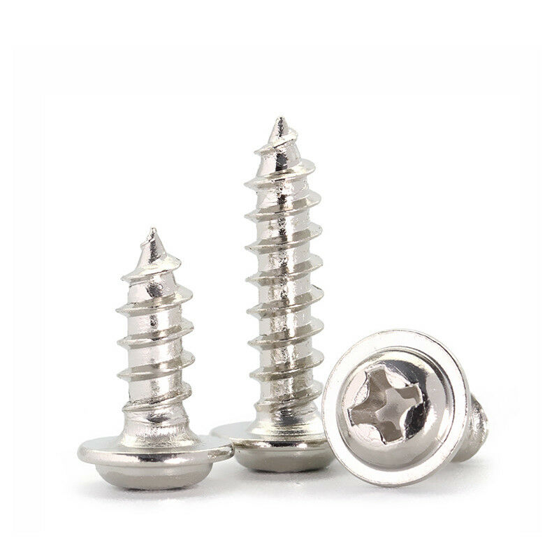 60Pcs M1.4* 3-10mm Phillips Pan Head Washers Self Tapping Screws Kit Ni Plated