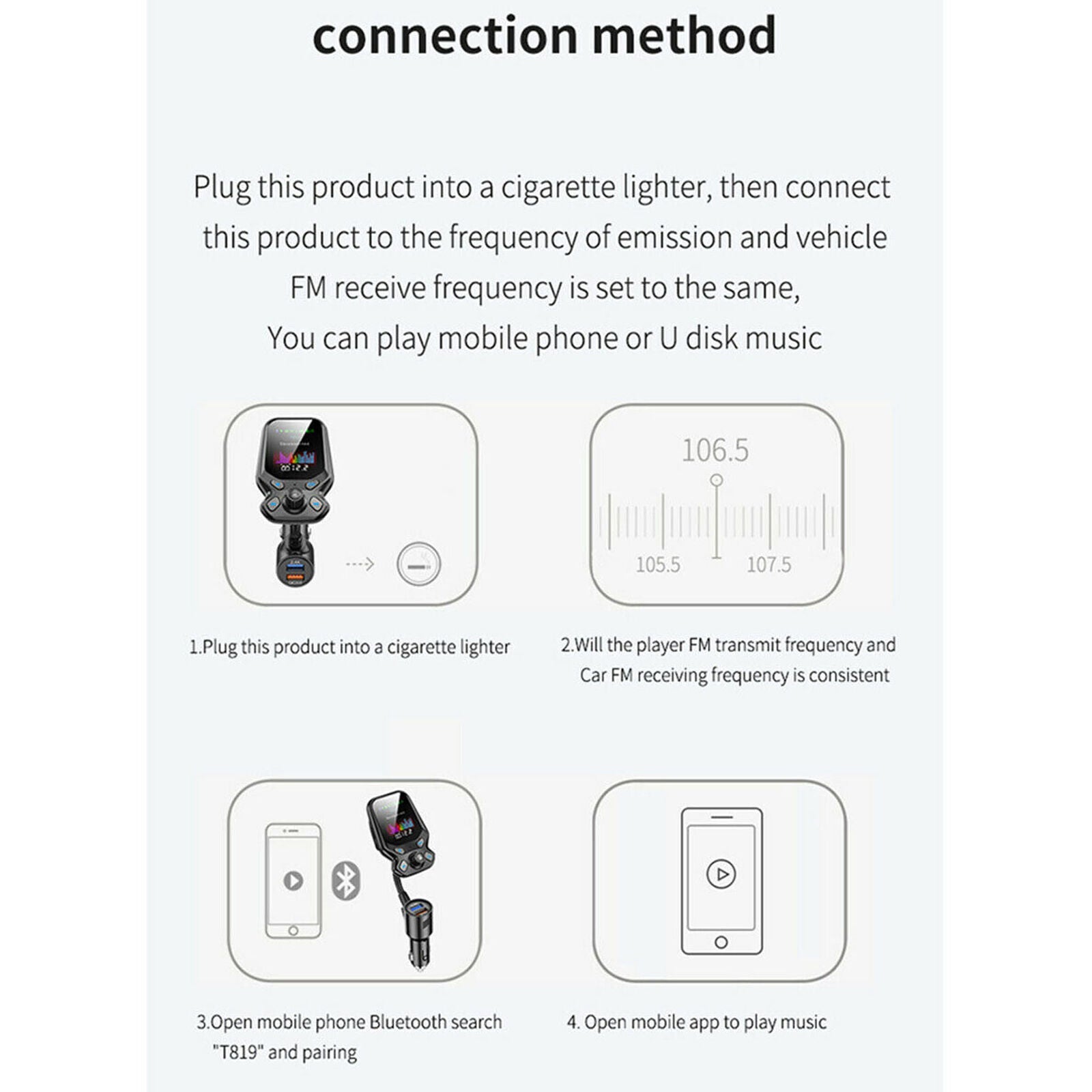 Bluetooth 5.0 In-Car Wireless FM Transmitter MP3 AUX Radio Adapter 2 USB Charger