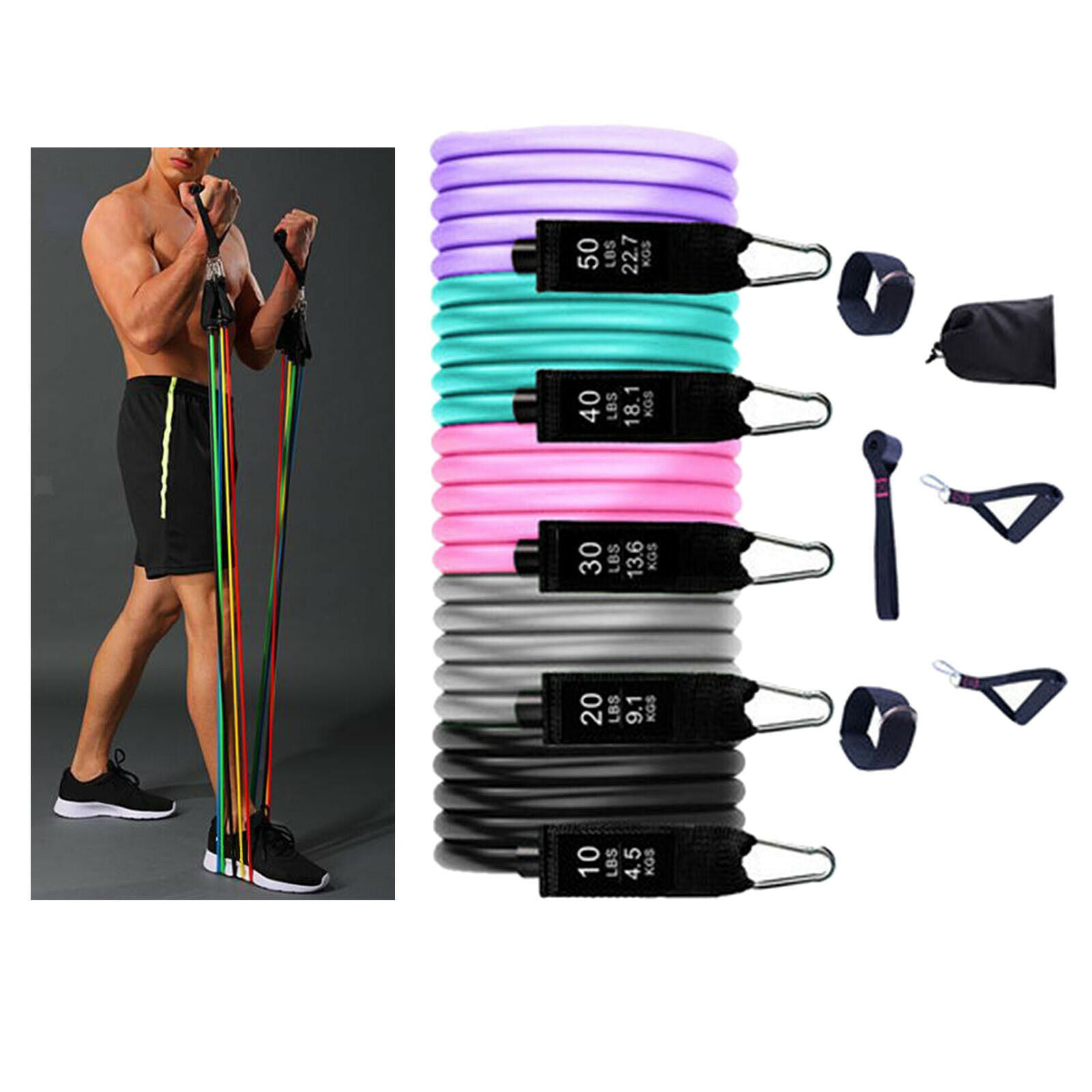 11Pcs Resistance Exercise Bands for Workout Tube Fitness Pilates Gym&Training