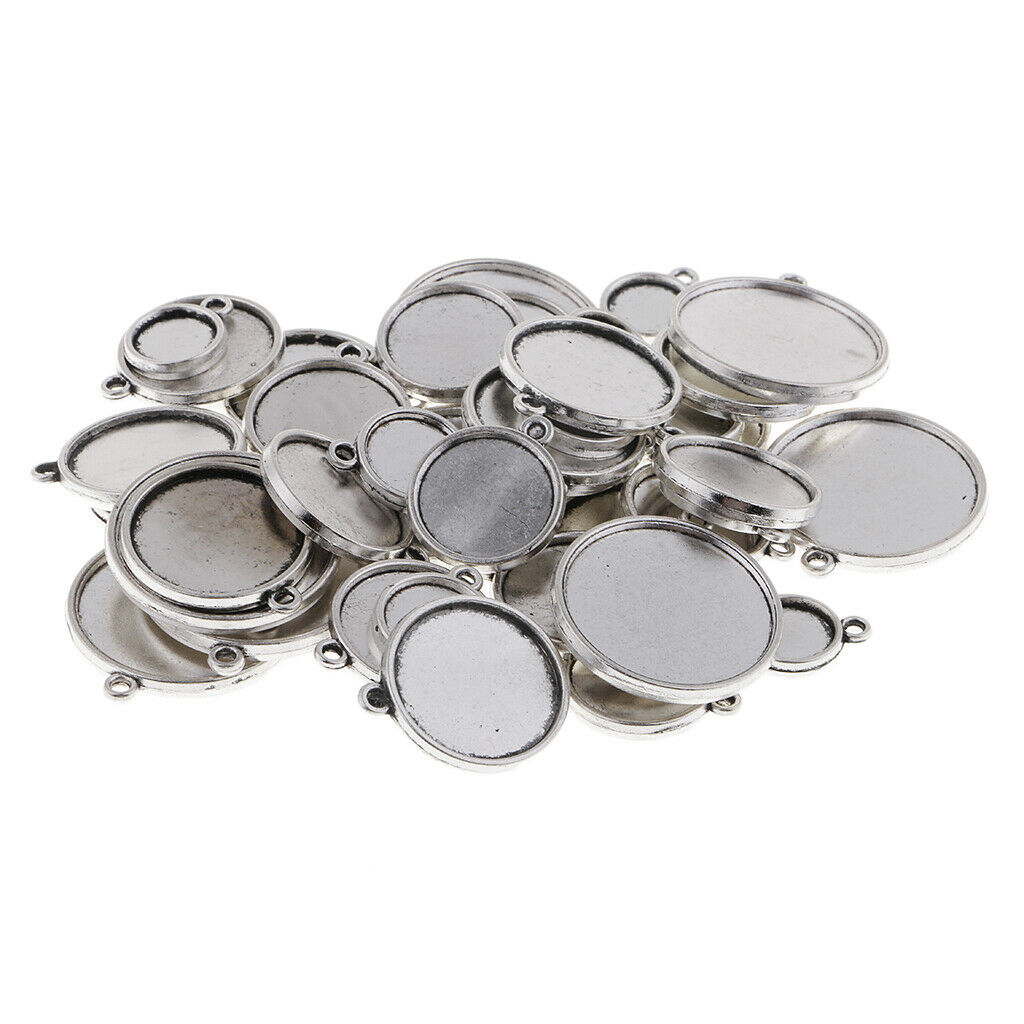 48 Pieces Alloy Cabochon Holder Round Frame with Double Sided Bezel Tray