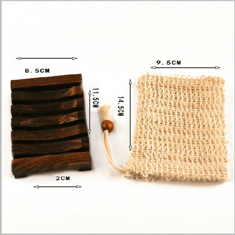 Wood Soap Dish Shelf Cotton Linen Foaming Net Bag Soap Drain Tray Box Container