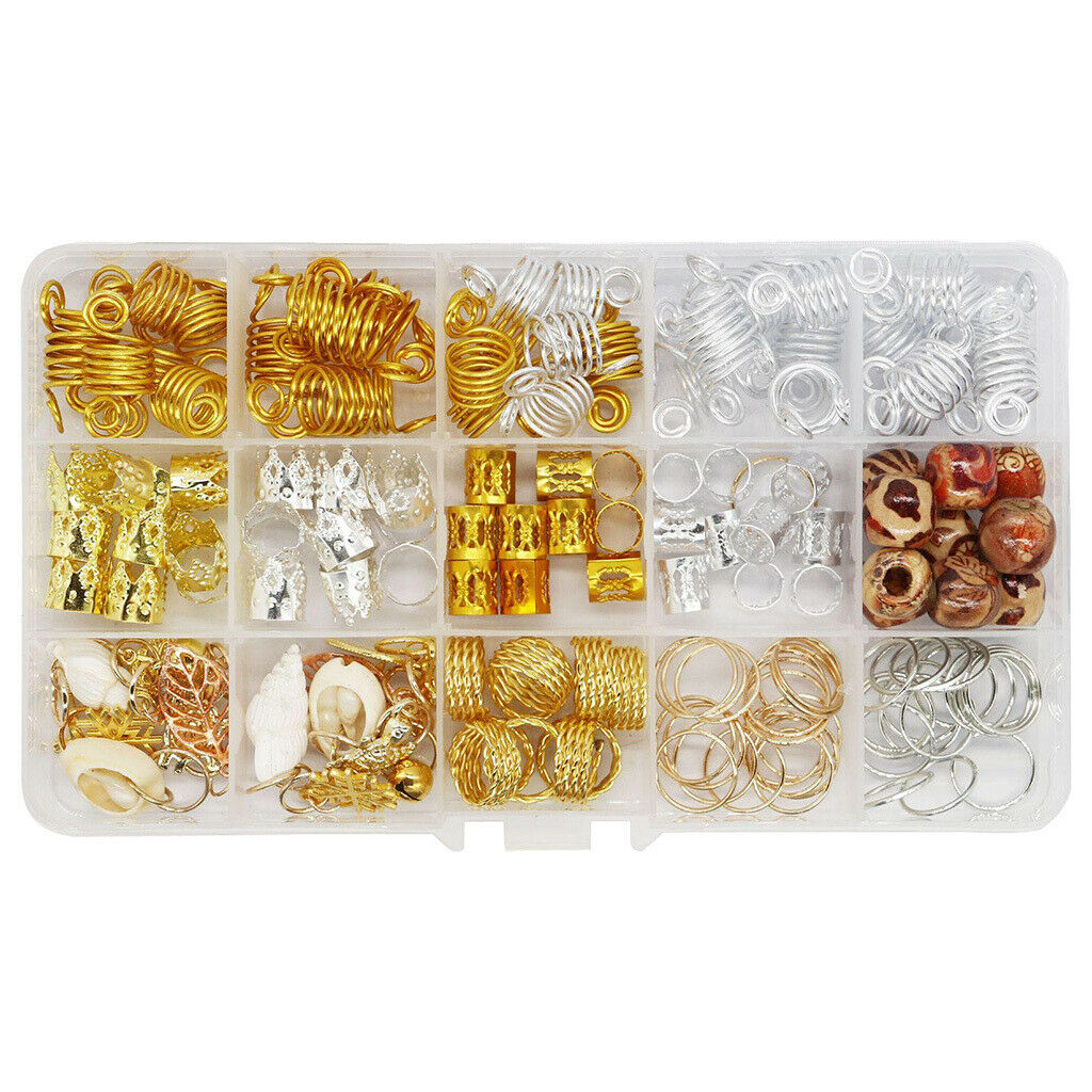 158Pcs Metal Hair Braiding Beads Aluminum Hair Coil Dreadlocks Hoops Set