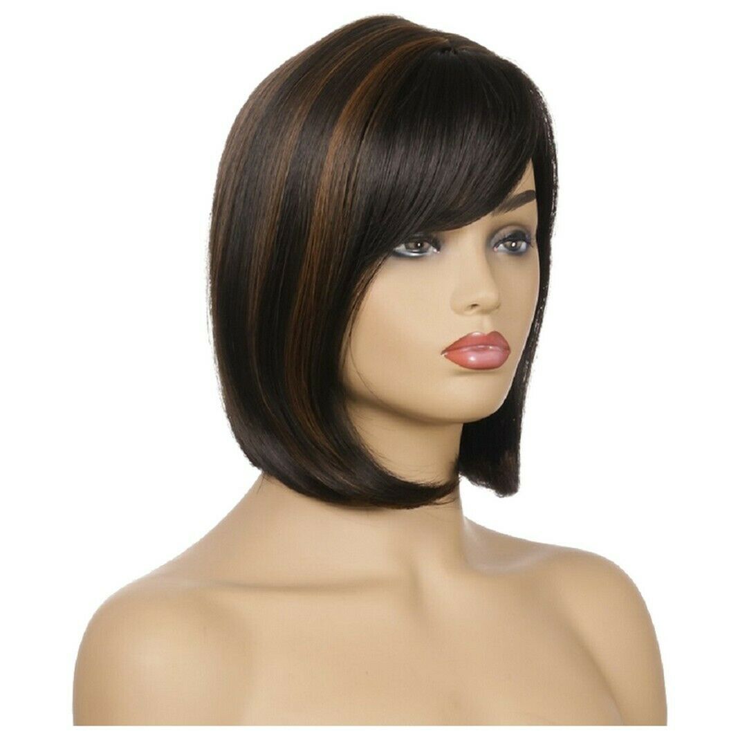Women Bob Black Wig Side Fringe Fashion Full Wigs Short Oblique bangs Hair Wigs