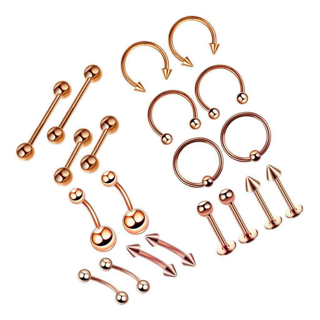 20Piece Nose Lip Tongue Eyebrow Tragus Navel Belly Ring Piercings 1.2x10+3mm