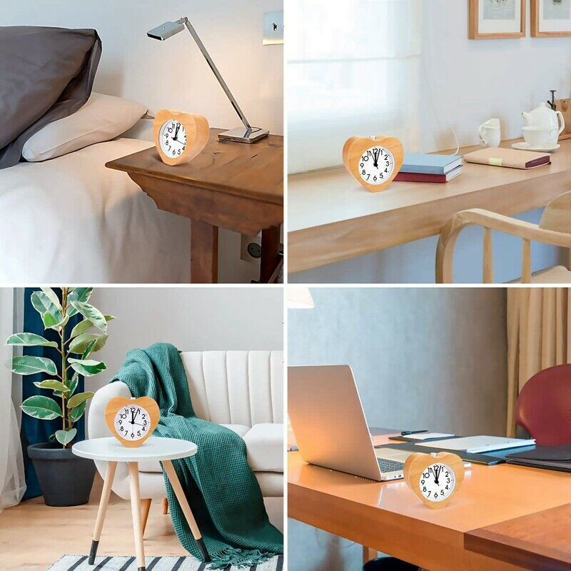 Wood Alarm Clock Classic Retro Table Clock with Heart Design Silent Desktop C5E5