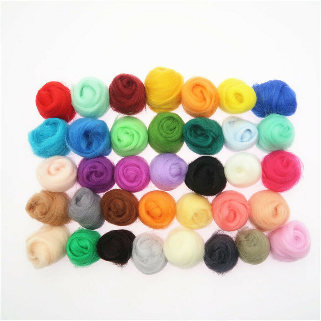 36Pcs Handmade Soft Wool Felt Materials Roving Fibre Needle Felting Crafts