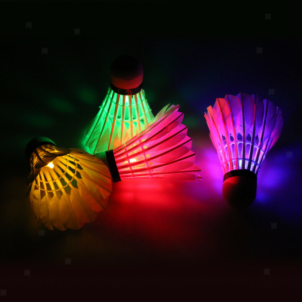 4 Pieces LED Light Badminton Dark Night Glow Feather Games  Shuttlecock