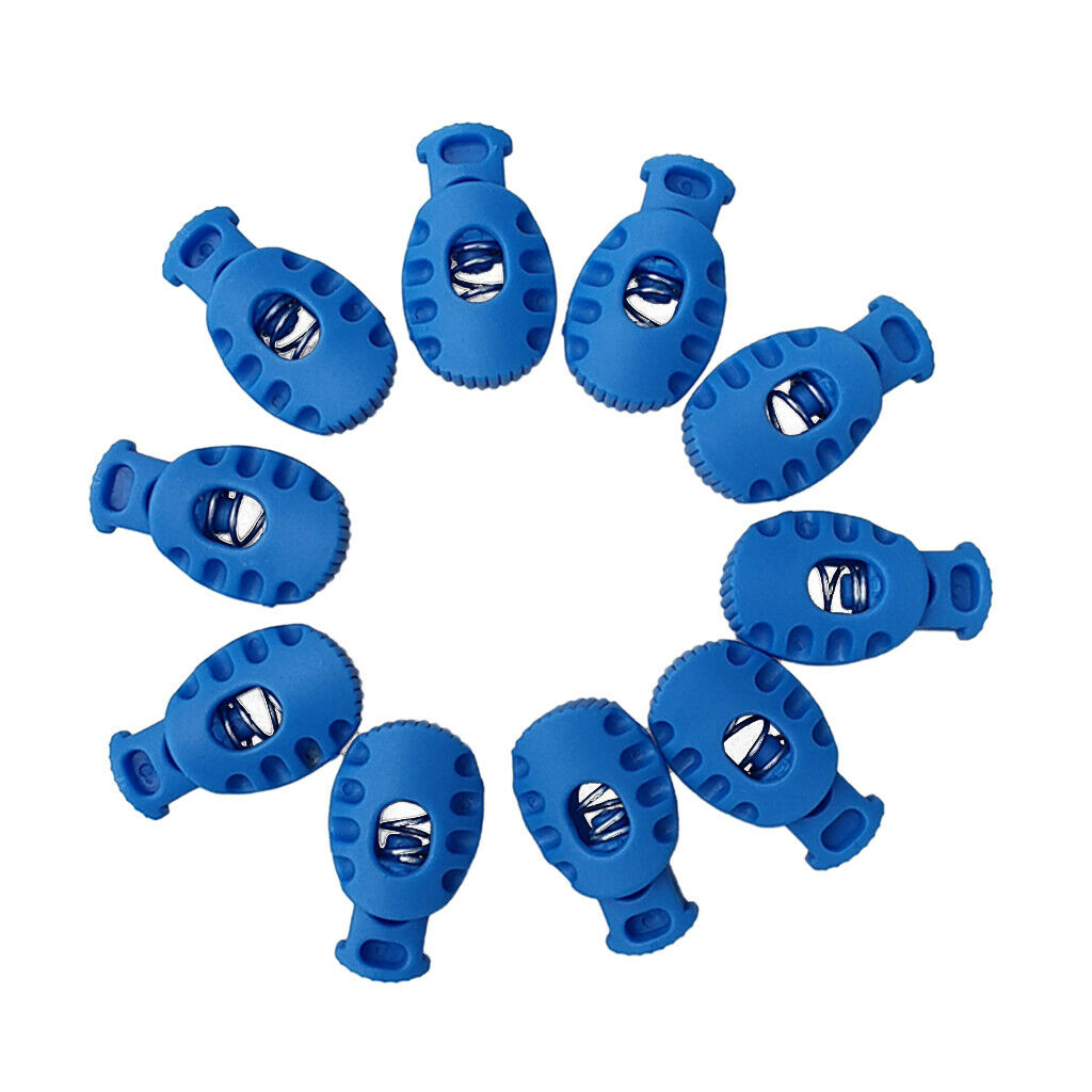 10pcs Bungee Cord Lock End Spring Stop Toggle Stoppers Blue