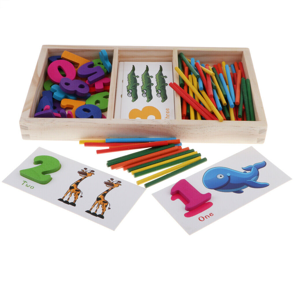 Kid Wooden Numbers Puzzles & Cards & Sticks Preschool Intelligence Early