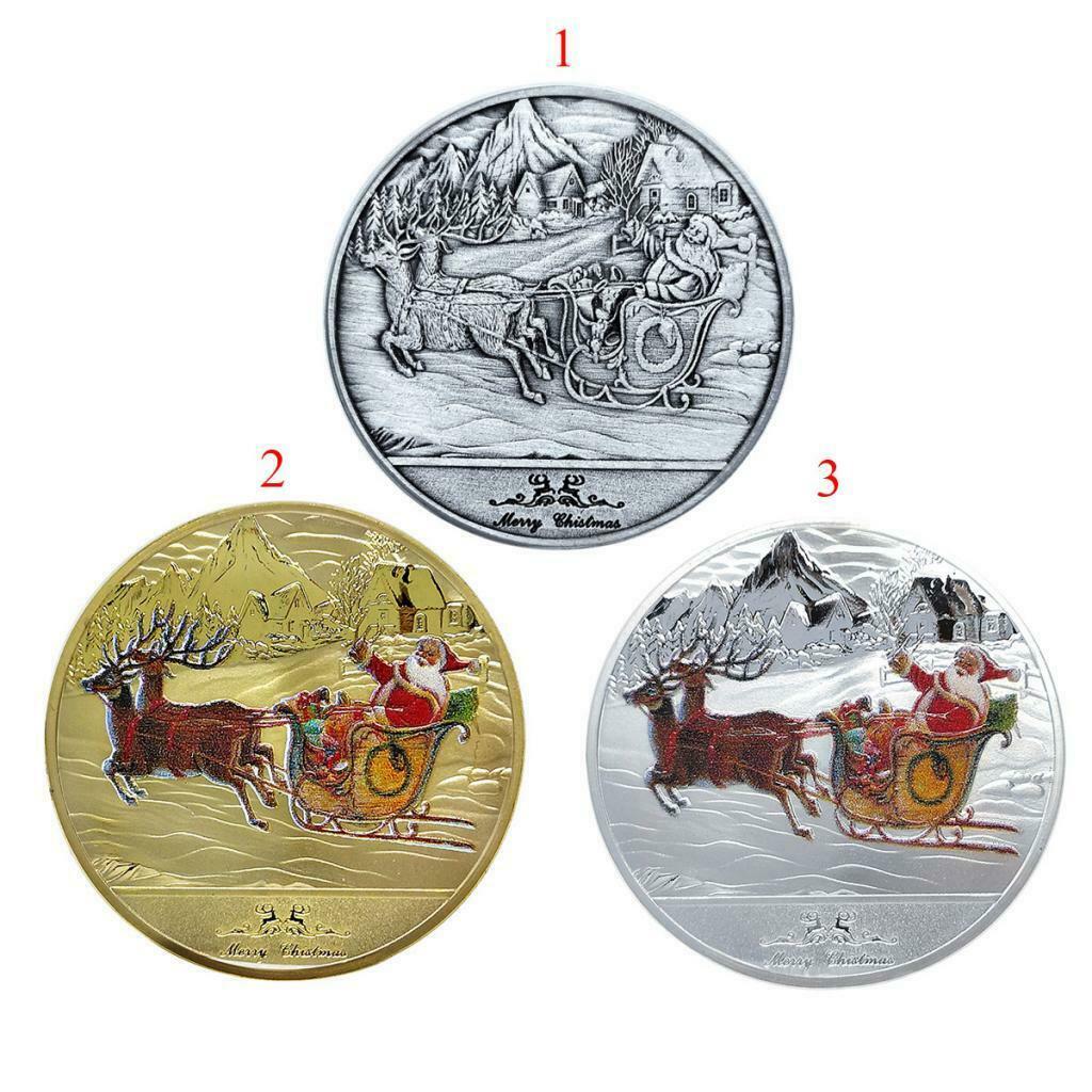 1x New Year's Santa Claus Coin 40mm Gifts Collectable Badge Gray