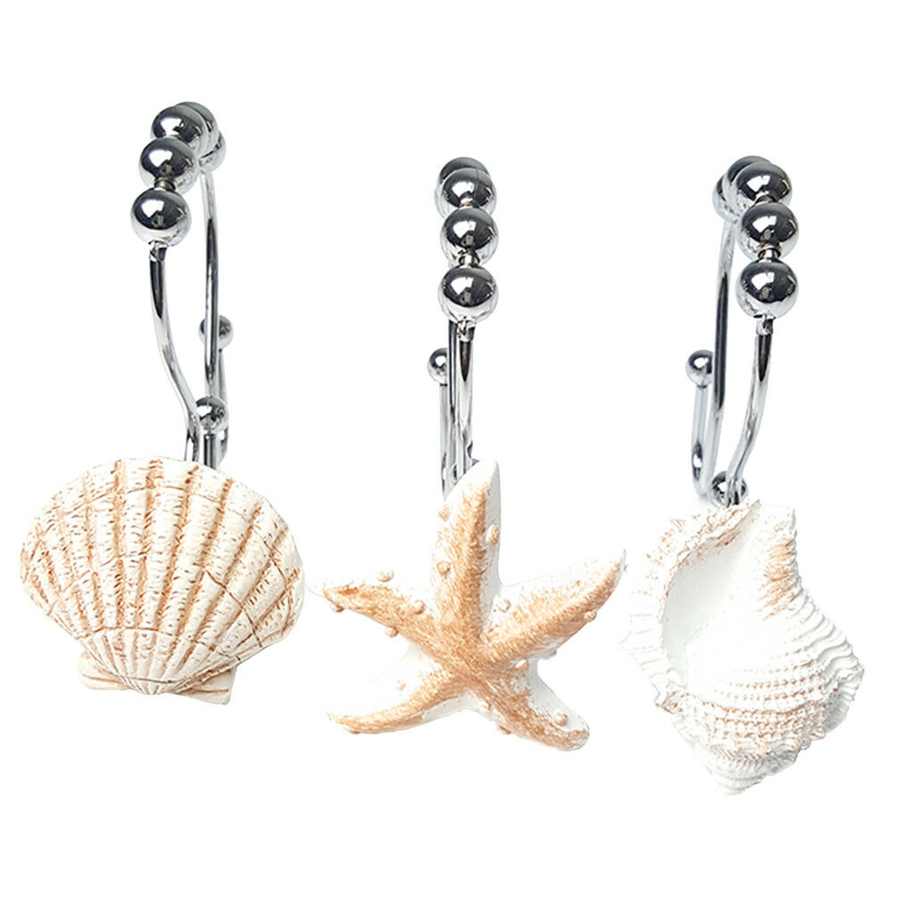 Shell Shower Curtain Hooks Curtain Rings Home Garden Bathroom Decor (Set 12)