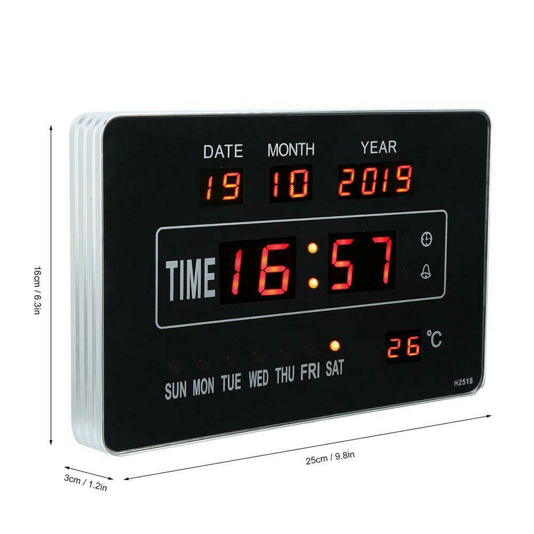Large Digital Wall Clock LED Display Desk Time Temperature Calendar Date Week