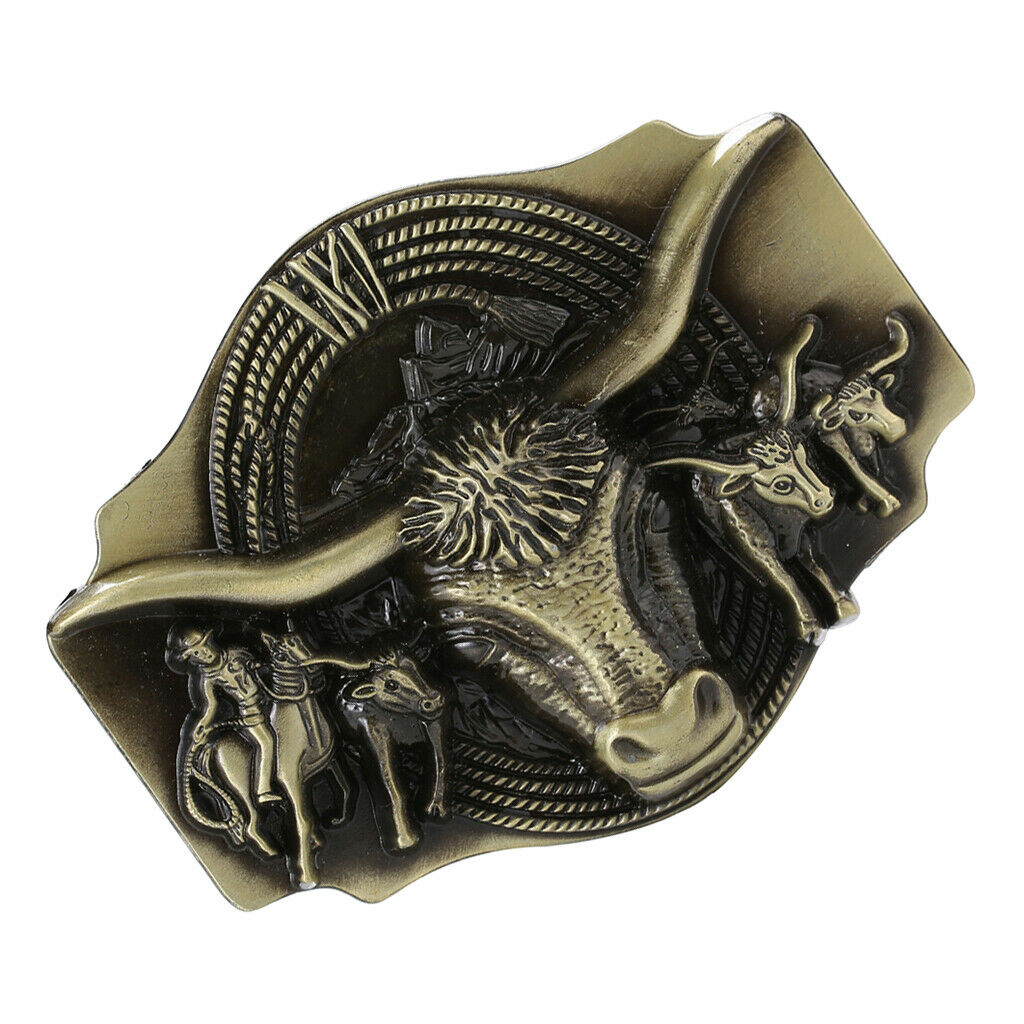 Western Cowboy Matador Belt Buckle Embossed Animal Texas Bronze Buckle