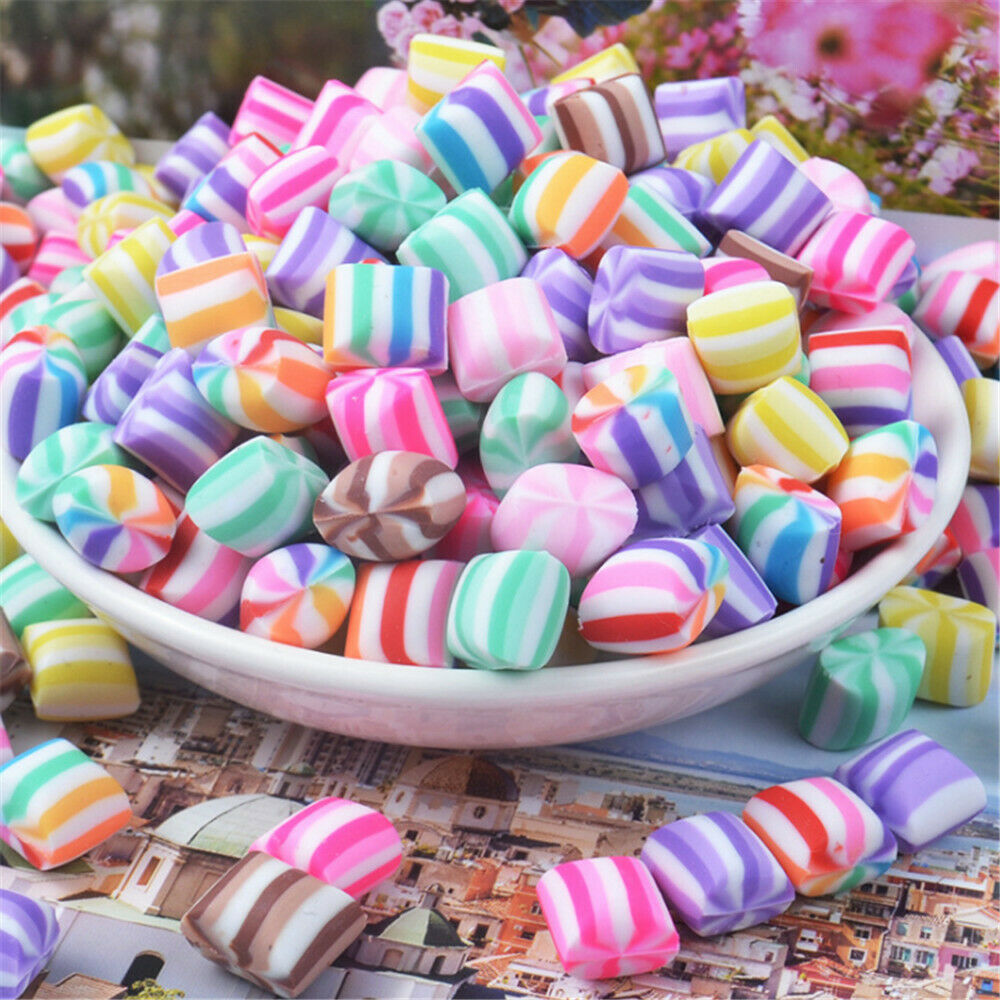 20 Mix Striped Candy Polymer Clay Embellishment DIY Jewelry Making Charm 10x12mm