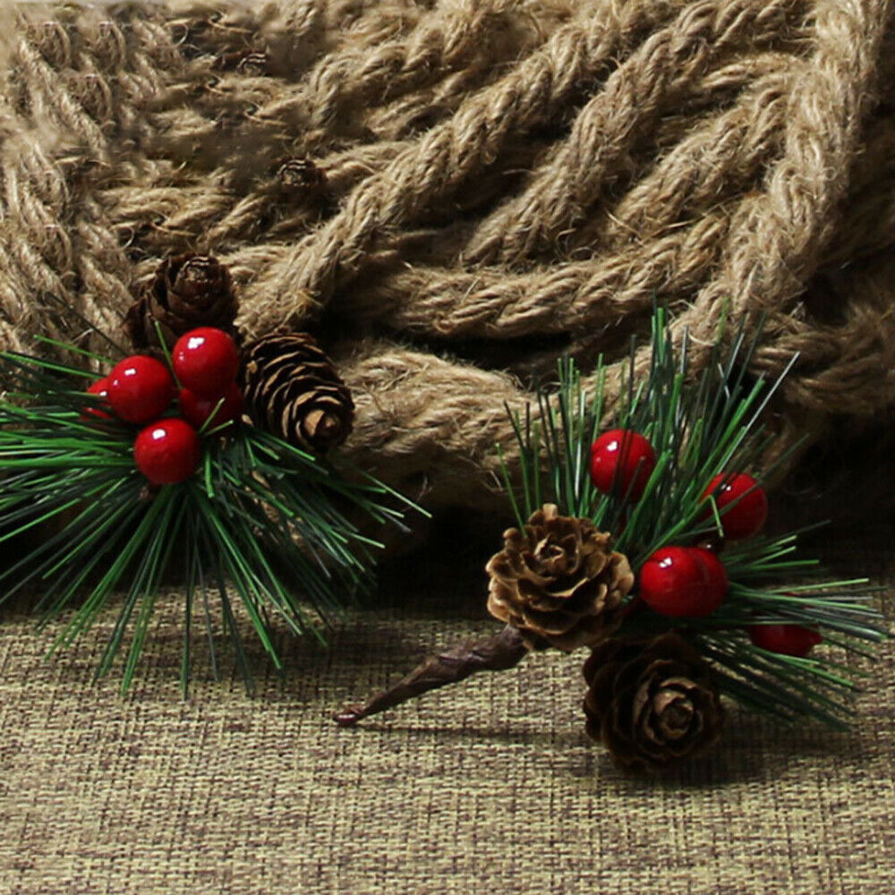 10pcs Christmas Red Berry And Pine Cone Picks Branches Floral Xmas Decorat  NEW
