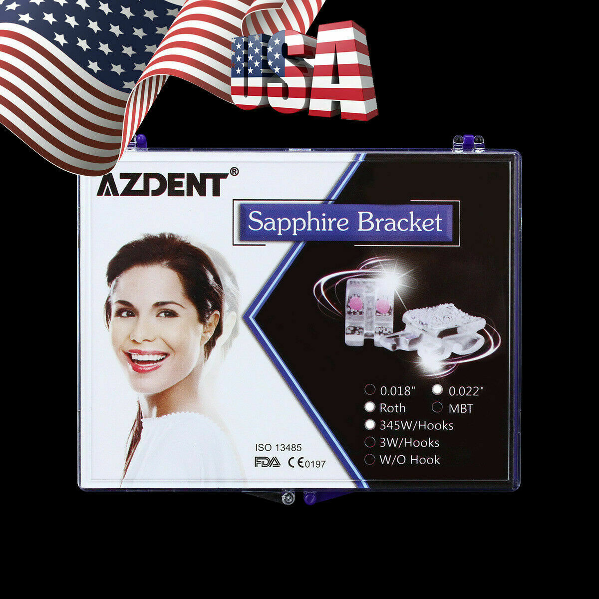 5Box Dental Ceramic Bracket+Buccal Tube Orthodontic Roth.022 3.4.5 Hooks AZDENT