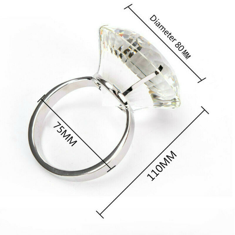 Large 80MM Crystal Oversized Faux Diamond Ring Proposal Wedding Chic Novelty New