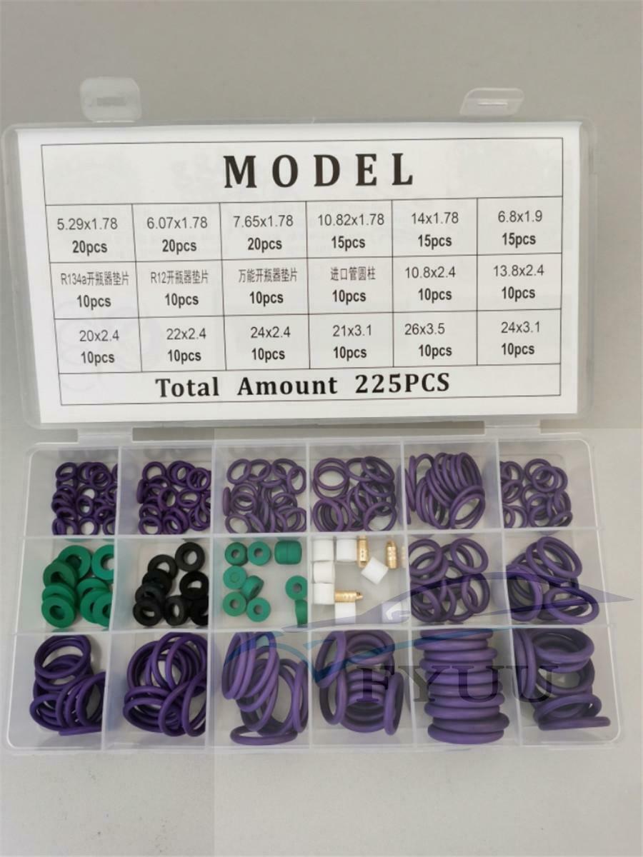 225pcs Car Air Conditioning R22/R134a Repair Compressor Seal O-ring Gaskets Kit