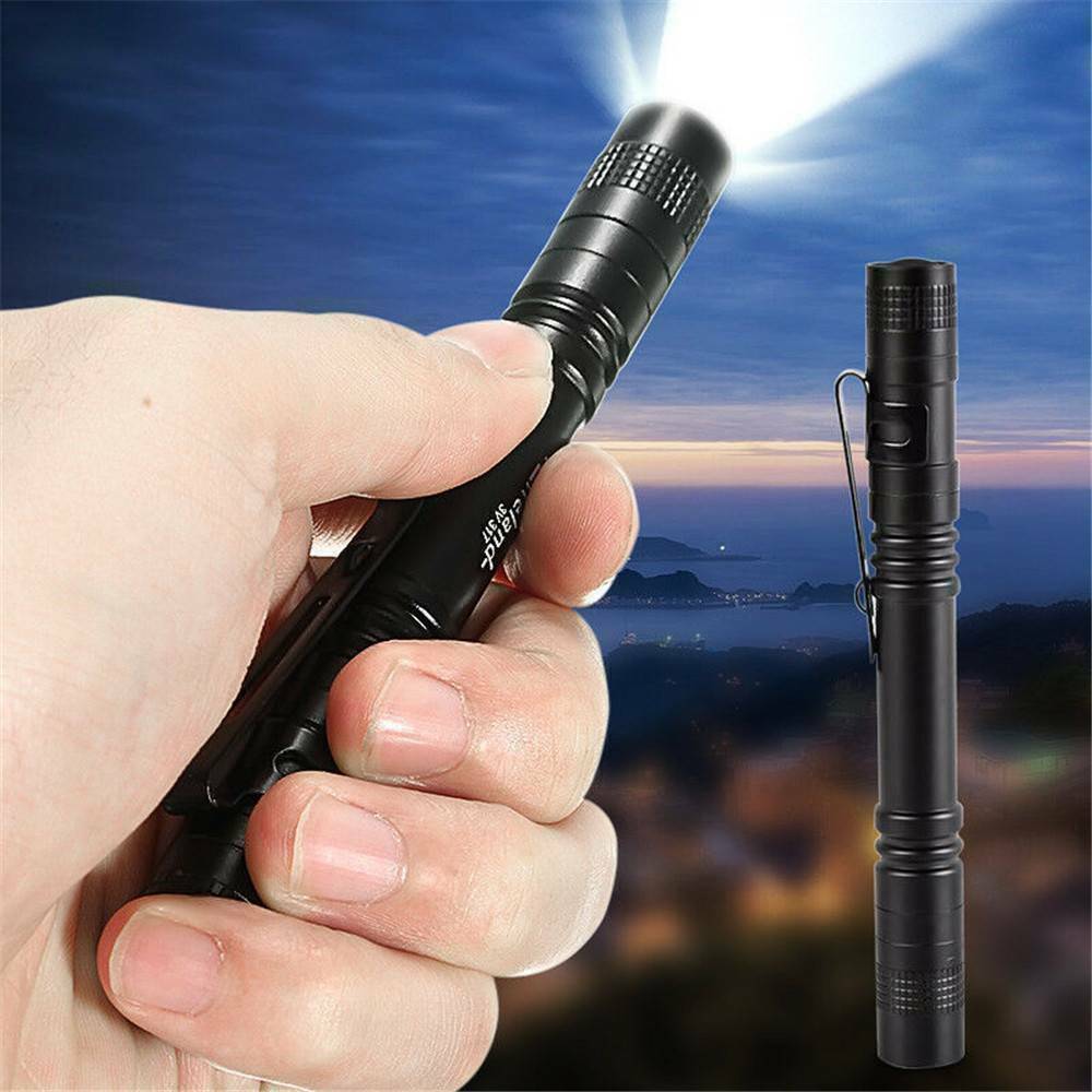 5* LED Flashlight Clip Mini Light Pocket Penlight Portable Pen Torch Lamp Set US