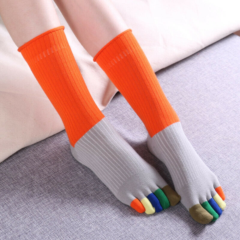 3Pair Women Girls Cotton Five Finger Toe Socks Ankle High Spliced Stocking Funny