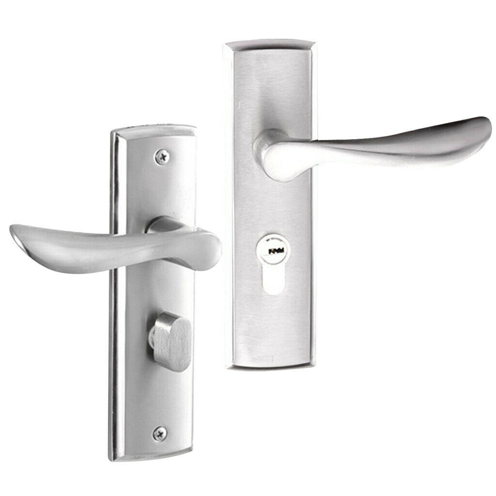 Door Handle Lever on Plate Latch Lock Lockset for Bathroom CHROME SATIN
