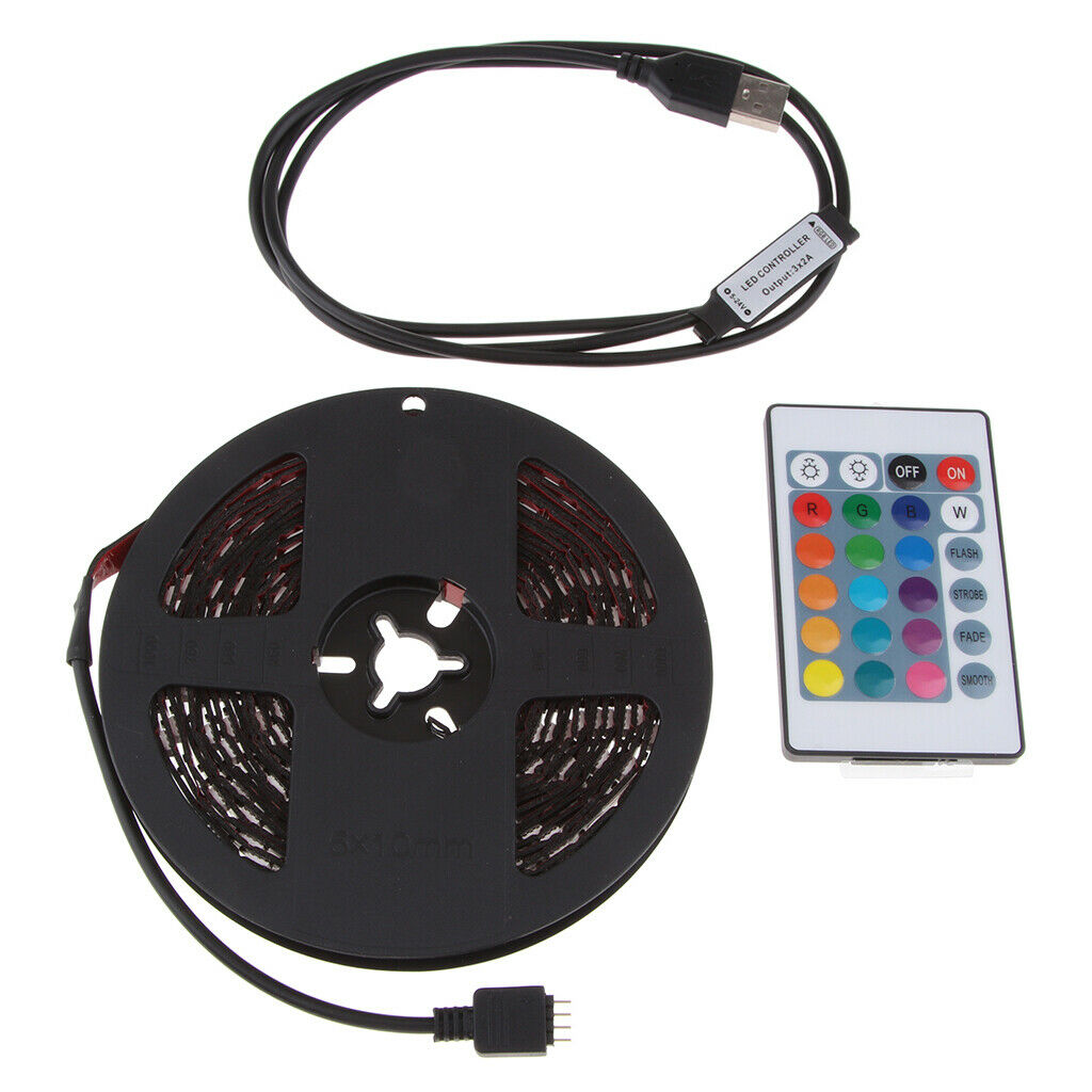 DC 5V USB LED RGB Strip Light TV Back Lighting with 24-Key Remote 5 meters