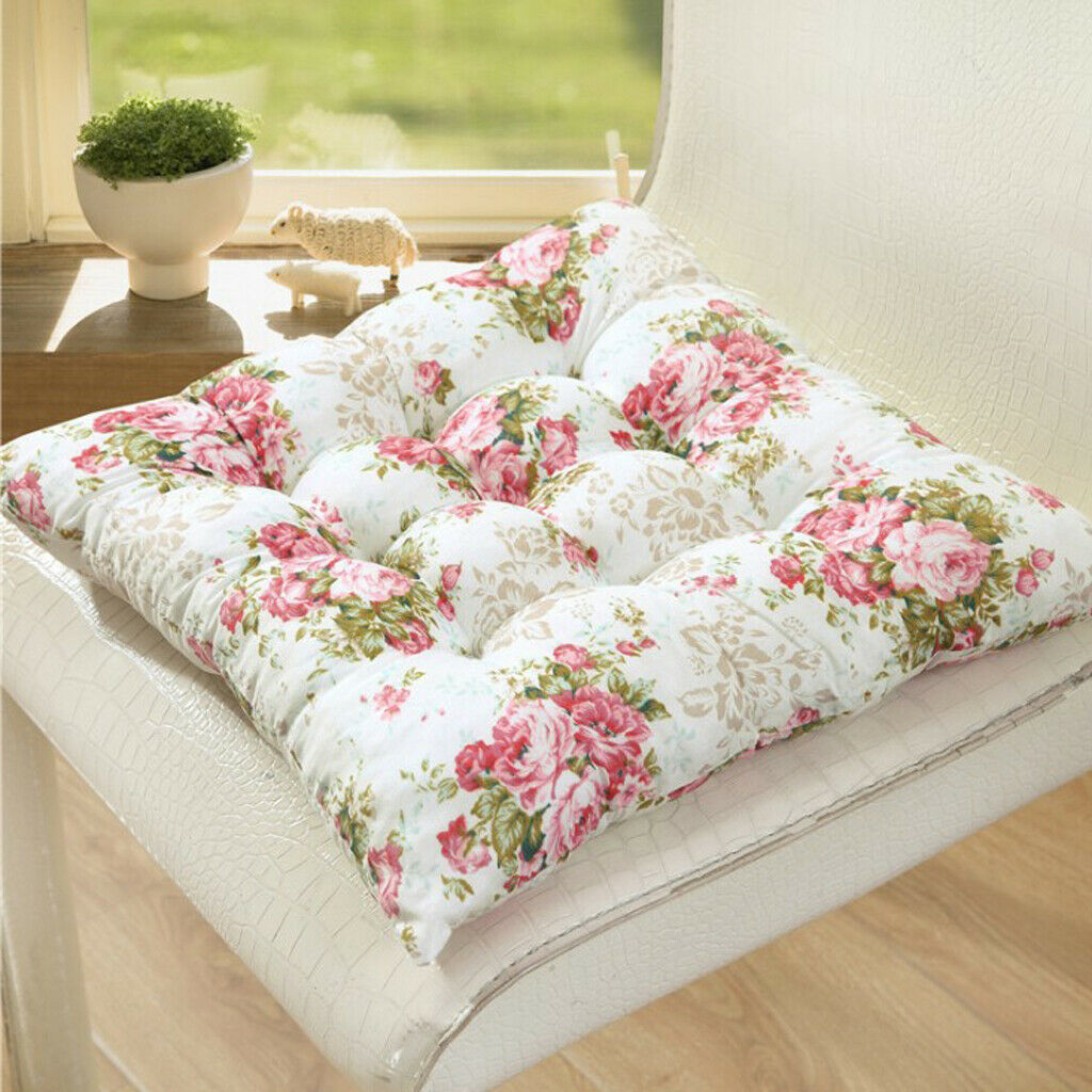 Set of 2 Solid Square Chair Pads Inner Seat Cushions Pillows with Bows