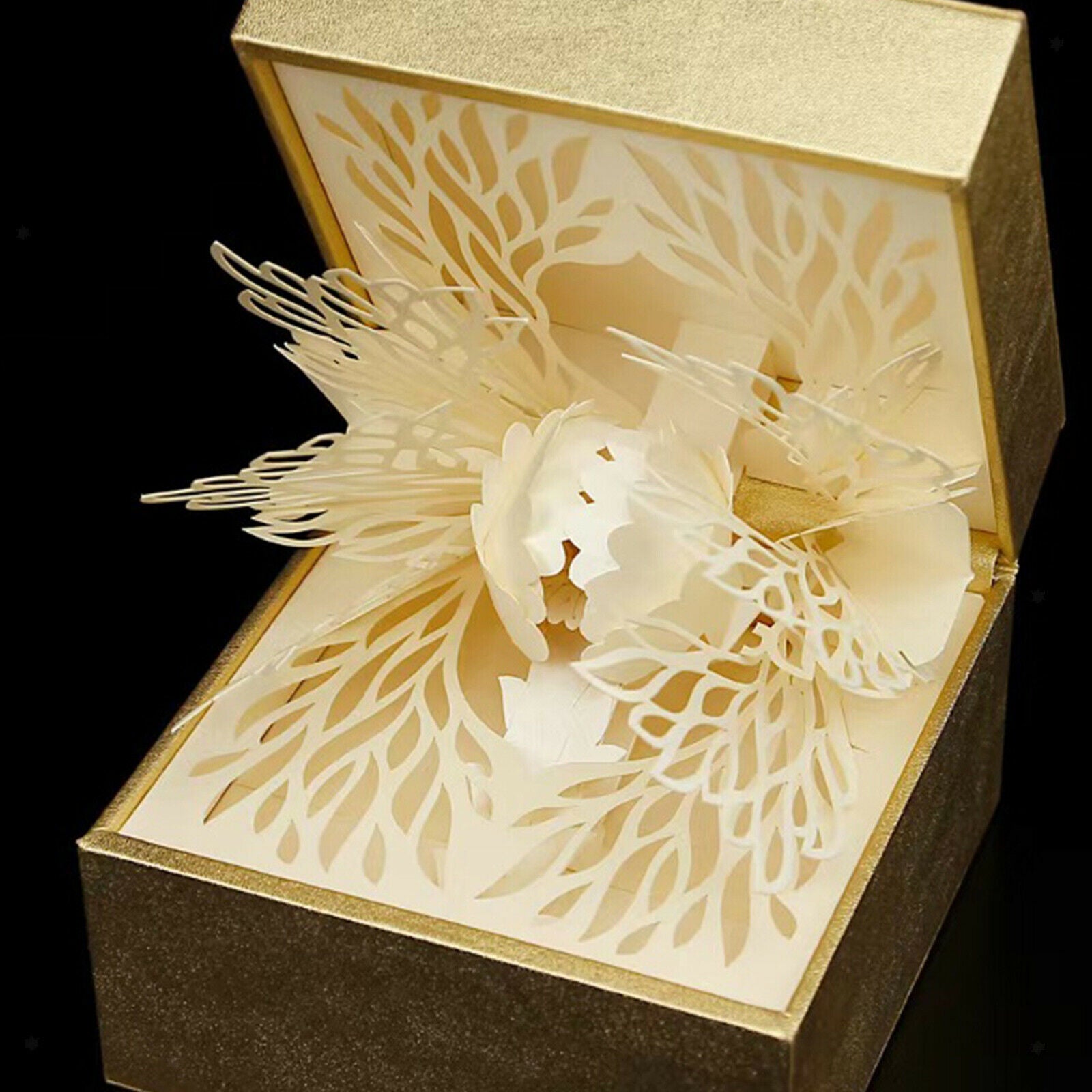Luxury Ring Box -up Petal Paper Carving Jewelry Box for Birthday Ceremony