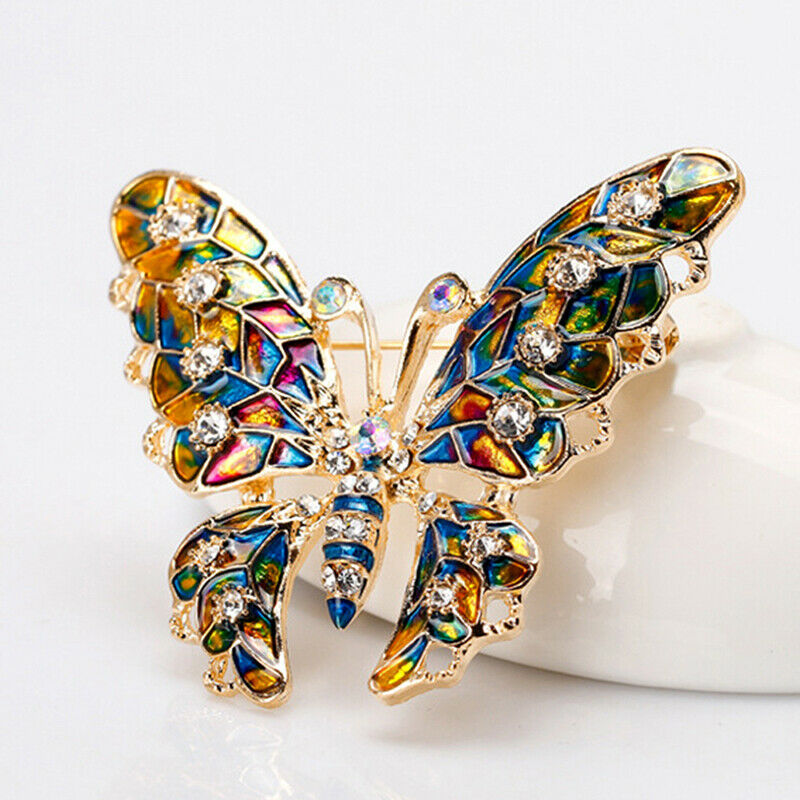 Rhinestone Butterfly Brooch Winter Dark Color Pin Insect Coat Brooch Jewe.l8