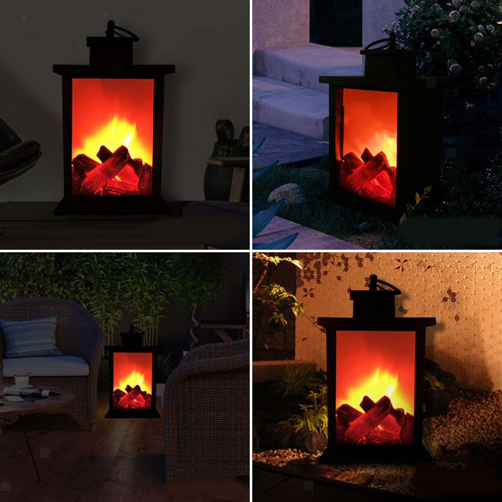 Fireplace LED Lights Flickering Flame Effect Lantern Home Garden Yard Lamp