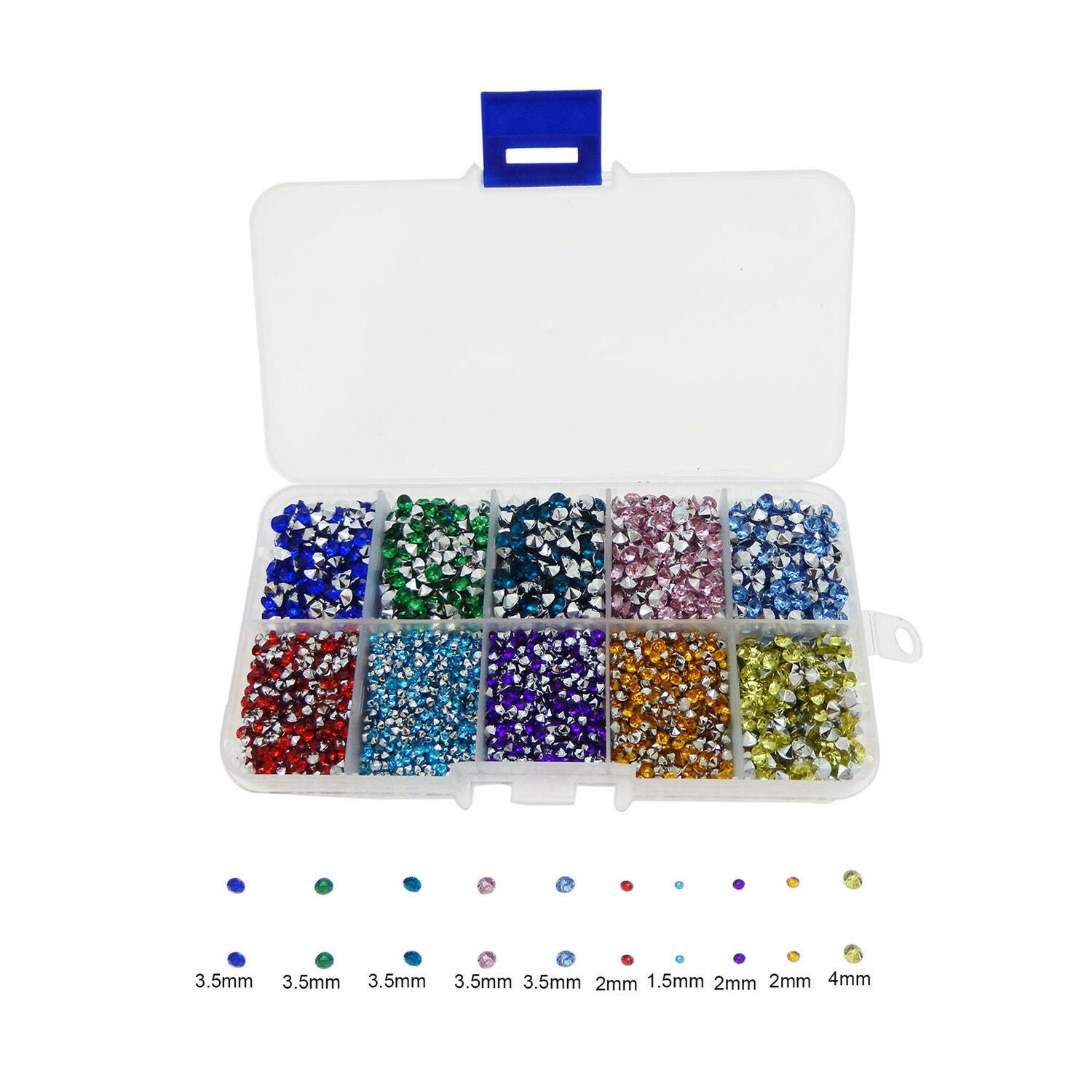 1 Box Multi-colors Mix Flatback Acrylic Rhinestones 3500 - 3600 Stones 1.5-4 MM