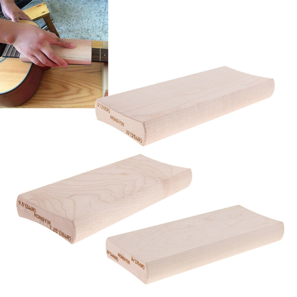 3 x Wooden Radius Sanding Block for Guitar Fretboard Fret Leveling Tool