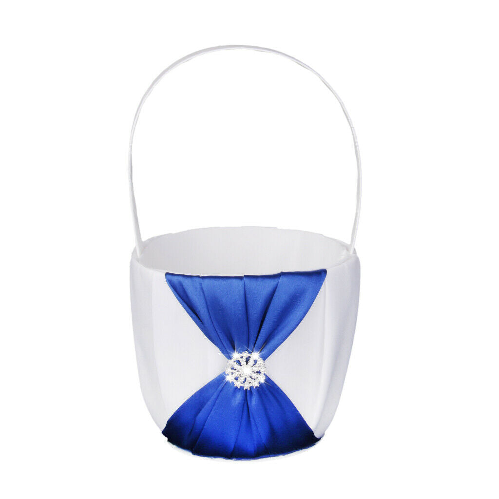 Blue Flower Girl Basket with Rhinestone Decors Elegant for Wedding Ceremony