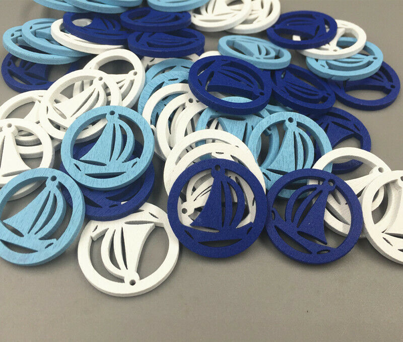 100Pcs Wooden Round sailboat Pendant Scrapbooking Home Decorations 25mm