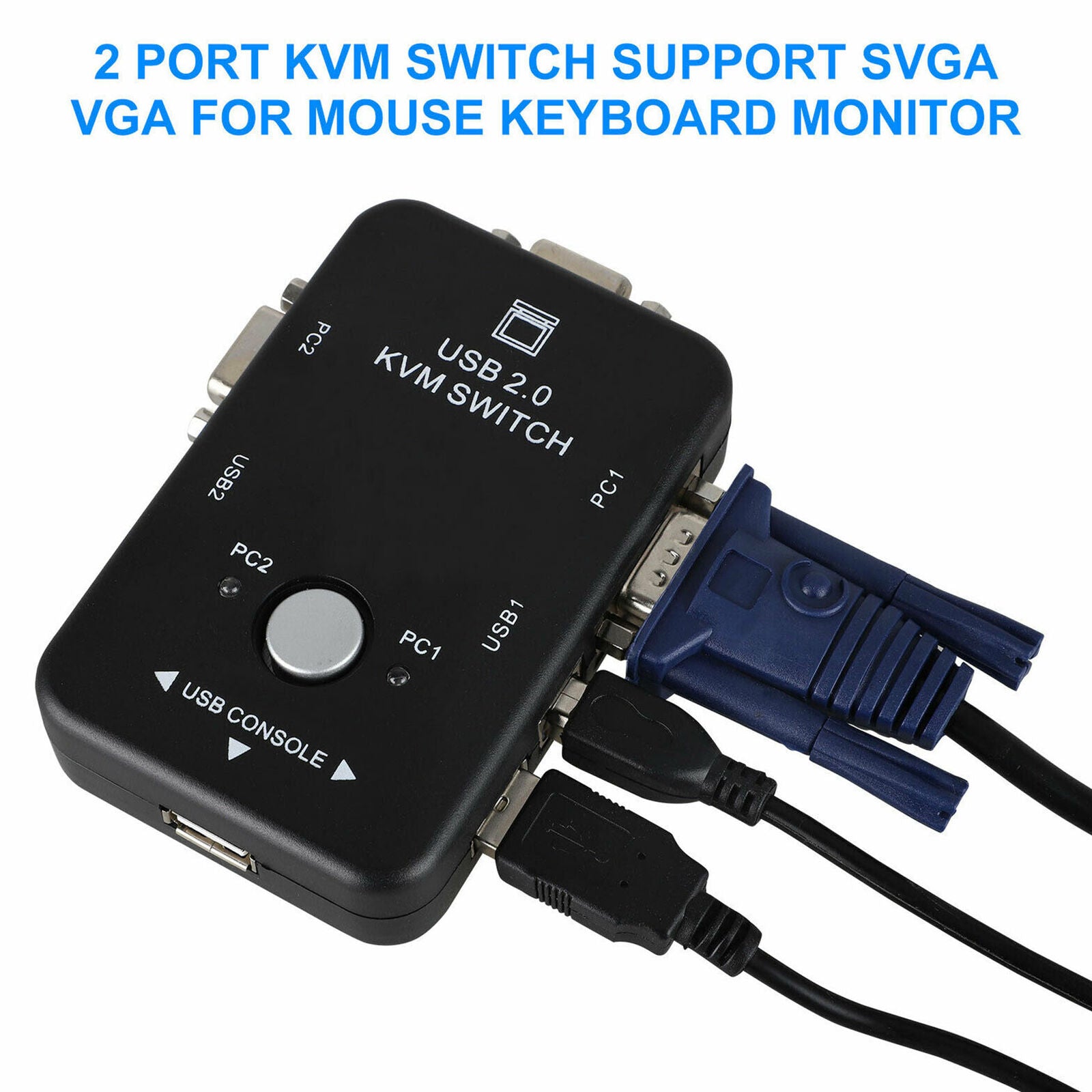 2 Port USB 2.0 KVM VGA Switch w/VGA USB Cable For Mouse Keyboard Monitor PC New