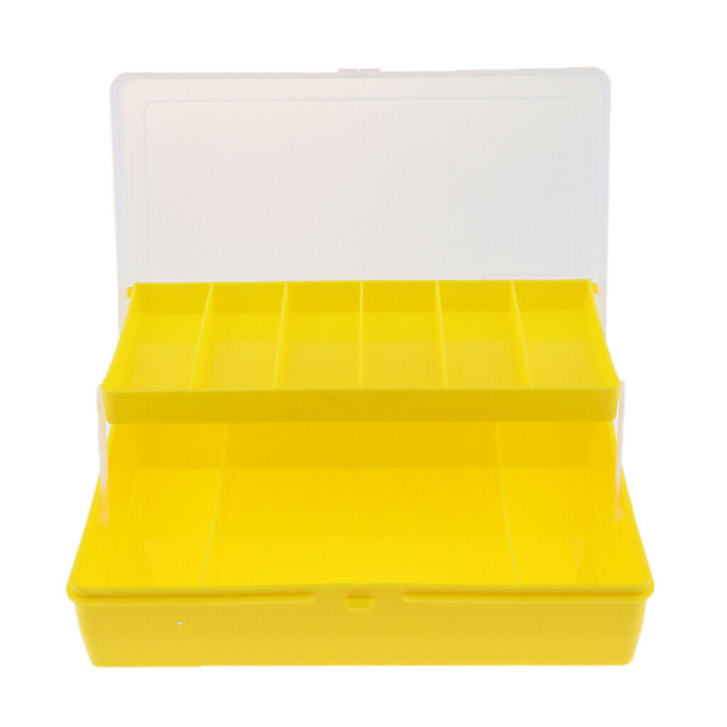 2-Tray Fishing Tackle Box Bait Lure Storage Container Yellow 25.6x15.8x7.5cm