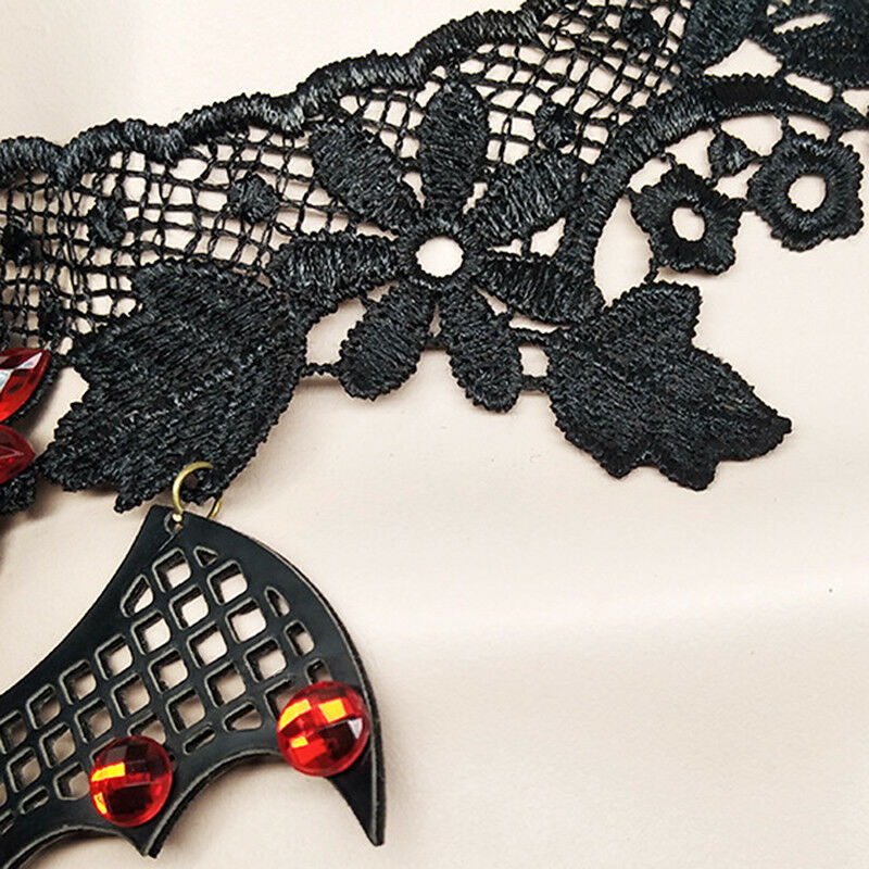 Steampunk Lace Bat Choker Crystal Beads Collar Pendant Necklace Gothic JewelBDA